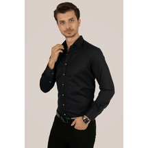 Siyah Kahve Düğmeli Slimfit Hediye Kutulu Erkek Gömlek Siyah