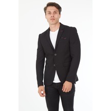 Sposo 5121 Dar Kalıp Örme Kumaş Siyah Erkek Blazer Ceket Siyah