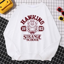 Startmore Startmorerahat Sokak Kazak Hawkins Lisesi Indiana 1983 Baskı Kapüşonlular Gevşek Bisiklet Yaka K Beyaz