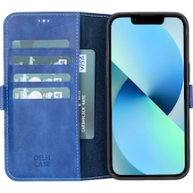 Plm Apple İphone 13 Uyumlu Deri Cüzdanlı Kılıf Okyanus Mavi Acı Kahverengi
