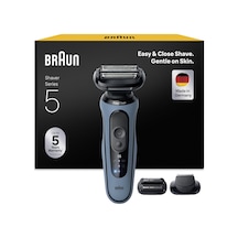 Braun Series 5 Erkekler İçin Elektrikli Tıraş Makinesi, 50 Dk. Pil Ömrü, +2 Aparat, Erkekler İçin Kablosuz Islak Ve Kuru Tıraş Makinesi, Almanya'da Üretilmiştir, Su Geçirmez, 52-a1820si, Gök Mavisi