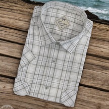 Linen Keten Klasik Kısa Kollu İki Cepli Kapaklı Beyaz Baba Gömleği Regular Kalıp -10120 Beyaz