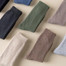 Açık Kahve Erkek Mürettebat İş Çorapları Düz Renk Erkek Kış Kalınlaşmış Çorap Pamuk Yüksek Tüp Spor Çorapları Açık Kahve