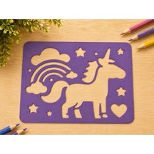 3d Baskı Unicorn Ve Gökkuşağı Çizim Şablonu - Desen Kalıbı - Mor