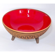 Dekoratif Sunum Kasesi, Seramik Ayaklı Sunum Kasesi, Servis Kasesi, Servis Tabağı, Kase, Tabak Kırmızı, 20 Cm