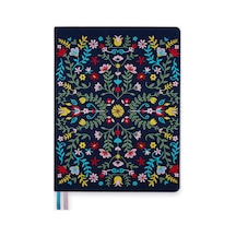 19x25 Ciltli Nakışlı Kapak- Navy Folk Çok Renkli