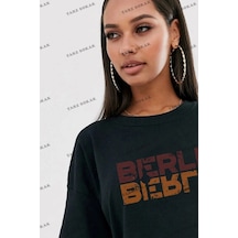 Startmore Unisex Kadın/erkek Berlin Renkli Özel Baskılı Oversize Penye Siyah