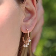 Dorika Model Rose Gold Kaplama İnci Gümüş Küpe Gümüş