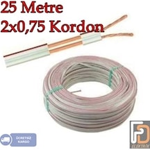 2X0.75 Kordon 25 Metre Şeritli Beyaz Kablo 25 M