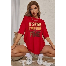 Unisex Fine Baskılı T-shirt Kırmızı
