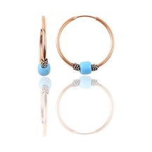 Gümüş Rose 12 Mm Mini Turkuaz Taşlı Halka Küpe