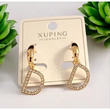 Kadın Zirkon Taşlı Rodyum Kaplama D Harf Küpe 88805