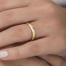 4 mm Bombeli Klasik Düz Altın Kaplama Tek Gümüş Alyans Yüzük