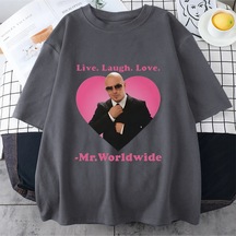Flood Of Style Canlı Gülmek Aşk Sayın Dünya Çapında Pitbull Grafik T Shirt Moda Hip Hop Kısa Kollu Tişört Un Gri