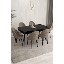 Arjeta MDF Siyah Mermer DesenAçılabilir 80X132 Cm 6 sandalyeli Mutfak Masası takımı  Renk Cappucino