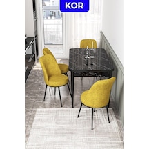 Canisa Kor Serisi 70x114 Açılabilir Mutfak Masası Takımı Siyah Mermer Desen Masa 4 Hardal Sandalye Masa Siyah Mermer Desen Sandalye Hardal Sarısı