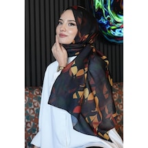 Yaprak Desen Koyu Yeşil Soft Pamuk Şal Kiremit Çok Renkli