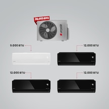 Arçelik 1+4 Multi Sistem 36100 MD Pro Dış Ünite 9 BTU Beyaz + 3 Adet 12 BTU Siyah İç Üniteler Duvar Tipi Klima