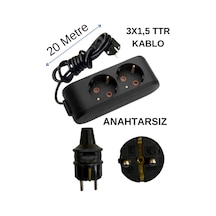 Avarson 2'li İkili Priz Topraklı Kablolu Siyah 3x1,5 Ttr 20 Yirmi Metre