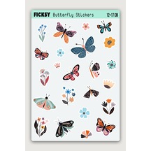 Iskandinav Kelebek Ve Çiçek Sticker Seti - 23 Adet Etiket Çıkartma Diğer