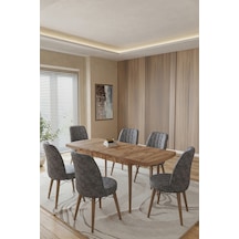Toce Home Eva Serisi 80x130 Açılabilir Atlantik Çam Ahşap Desen Masa Takımı Ve 6 Antrasit Sandalye Gri