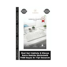 Özel Seri Kablolu Q Klavye Retro Daktilo Görünümlü Tk09 Beyaz Ev Tipi Donanım