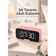 Pembe Bluetooth 5.0 Aynalı Masa Saati Ve Hoparlör 2 Alarm, Erteleme, Fm Radyo, Tf Kart Ve Dahili Mikrofon Pembe Pembe