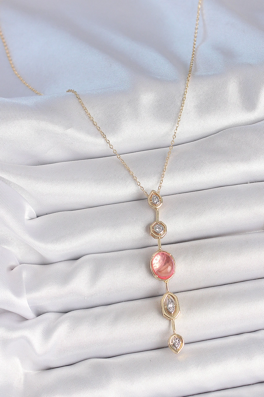 Tua Moda Pirinç Zincir Pembe Gold Renk Zirkon Taşlı Y Kolye Çok Renkli