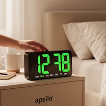 Modern Led Dijital Alarm Saat Büyük Ekranlı, Gün Göstergeli, Şık Masaüstü Saat Yeşil
