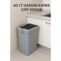 Motek Gri 40 Lt Çöp Kovası Hassas Kapaklı Çöp Kutusu Pratik Kapak