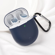 Koodmax Xiaomi Redmi Buds 3 Pro / Airdots 3 Pro Uyumlu Silikon Kılıf + Metal Kopça - Lacivert