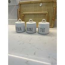 Porselen Baharatlık Kavanoz Takımı, 3 Parça, 400 Ml Açık Bej