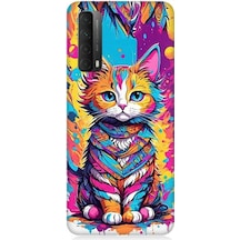 Huawei P Smart 2021 Uyumlu Renkli Sevimli Kedi Desenli Silikon Kılıf