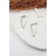 Kadın Çelik Basic Geometrik 3 cm V Model Küpe Çok Renkli