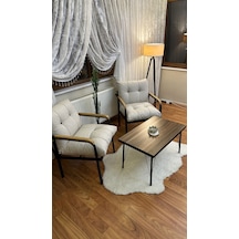 Modern Style Home Modern Levent Balkon, Bahçe, Cafe - Metal Kanepe Koltuk Takımı 2 Tekli + Sehpa Krem Modernk047 Krem
