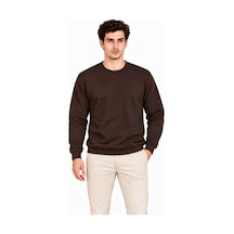 Erkek Bisiklet Yaka İçi Şardonlu 2 İplik Düz Uzun Kollu Regular Fit Sweatshirt - Kahverengi