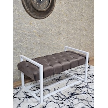 Zafir Beyaz Boyalı Metal 80 Cm Puf Bench - Antre Puf - Hol Bench - Puf - Oturak - Bench Kahverengi