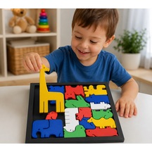 3d Baskı Hayvan Figürlü Ahşap Görünümlü Puzzle Oyunu - Eğitici Zeka Ve Şekil Eşleştirme Oyuncağı