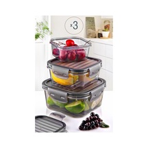 KitchenLife 3'lü Tam Vakumlu Kilitlli Erzak Saklama Kabı Seti -hava Geçirmez 400ml+800ml+1400ml Sızdırmaz