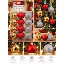12'li Set 4 Cm Karışık Yılbaşı Ağacı Süsü Mat, Simli Ve Parlak Karışık Çam Ağacı Topu Noel Süsü Diğer