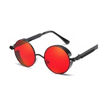 Retro Vintage Steampunk Gothic Tarz Yuvarlak Güneş Gözlüğü Kırmız