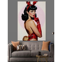 Ahşap Tablo Kırmızı Elbiseli Seksi Pin Up Kızı