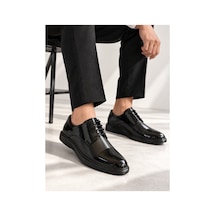 Yalçın Shoes Erkek Siyah Parlak Suni Deri Bağcıklı Klasik Ayakkabı Dokulu Ön Yüzey, Kalın Taban Damatlık Ayakkabı Siyah - 933653717 Siyah
