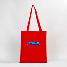 Metallica Logo Lightning Kırmızı Gabardin Bez Çanta