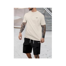 Manfinity Homme Erkek Kuş Desenli Tişört Ve Şort Takımı Siyah