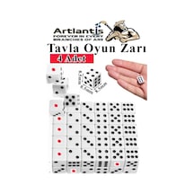 Tavla Zarı 4 Adet Beyaz Zar Akrilik 8.5 Mm Masa Oyunu Kırmızı Siyah Noktalı Beyaz Oyun Zarlar