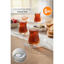 6'lı Çay Bardağı Altlığı Tabak Seti - Mika Kristal Çay Tabağı Şeffaf