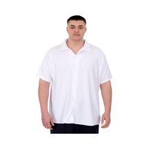 Mode Xl Büyük Beden Erkek Gömlek Apas Yaka Şerit Desen Jakar U24382 Beyaz Beyaz