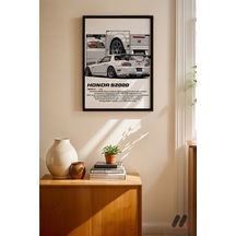 Honda S2000 Beyaz Jdm Poster, Siyah Çerçeveli Duvar Tablosu - Oto Severlere Özel Hediye