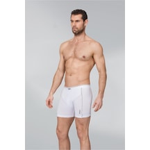 12 Adet Beyaz Renk Biyeli Modal Boxer Beyaz